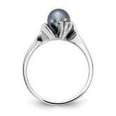 14k White Gold 6mm Black FW Cultured Pearl AA Diamond ring